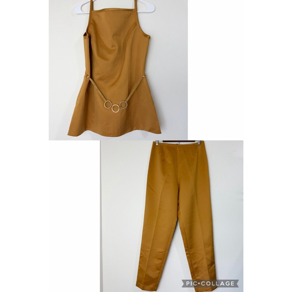Linda Segal Gold Satin Top & Pants Set Vintage 90s Women’s 10